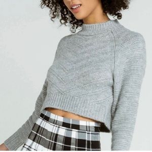 Elodie cropped knit long sleeve sweater gray